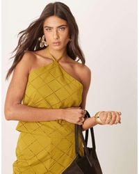 ASOS - Top Corto Verde Con Cuello Halter Y Patrón Calado Geométrico De (Parte De Un Conjunto) - Lyst