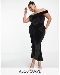 ASOS - Asos design curve - robe mi-longue style corset à encolure bardot et détails froncés - Lyst