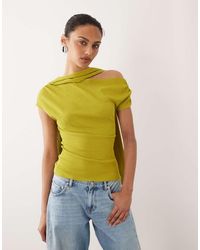 ASOS - Textured Scarf Neck Fallen Shoulder Top - Lyst
