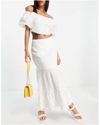 Bardot Tiered Broderie Midaxi Skirt Co-ord - White