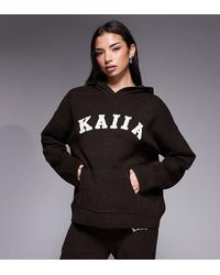 Kaiia - Wool Feel Knit Embroidered Logo Hoodie - Lyst