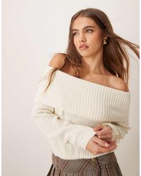 Jdy - Off Shoulder Ribbed Knitted Jumper - Lyst