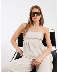Pieces - Linen-blend Bandeau Top Co-ord - Lyst