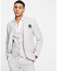 Herren Bekleidung Anzüge Zweiteilige Anzüge sehr eng geschnittene anzugjacke aus blass leinenmix mit prince-of-wales-karo in Natur für Herren ASOS Wedding 