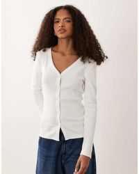 Calvin Klein - Woven Label Long Sleeve V Neck Rib Button Top - Lyst