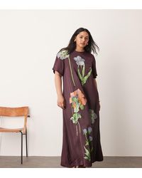 ARRANGE - Curve Satin Floral Embroidered T-Shirt Maxi Dress - Lyst
