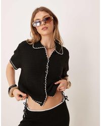 ASOS - Top Playero Negro Con Botones Y Ribetes De Punto Festón En Contraste De (Parte De Un Conjunto) - Lyst