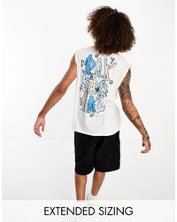 ASOS - Camiseta blanca extragrande sin mangas con logo grande estampado en la espalda - Lyst