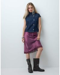 Reclaimed Vintage - Awkward Length Satin Midi Skirt With Lace Trim - Lyst