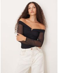 Abercrombie & Fitch - Off The Shoulder Mesh Long Sleeve Hardware Top - Lyst