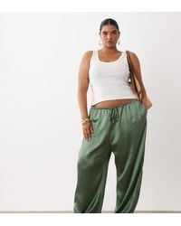 ASOS - Asos Design Curve Satin Wide Leg Pull On Trouser - Lyst