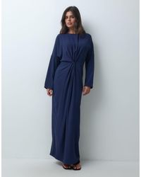 Iyal - Crepe Twist Front Detail Wide Sleeve Maxi Dress - Lyst