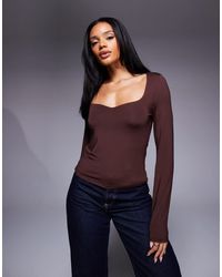 ASOS - Double Layer Long Sleeve Curved Scoop Neck Top - Lyst