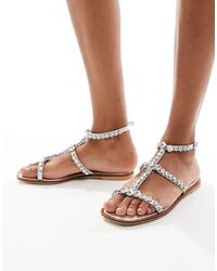 Steve Madden - St Lucia Diamante Flat Sandals - Lyst