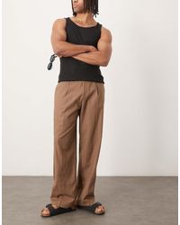 ASOS - Pantalones De Vestir De Pernera Ancha Con Pinzas Delanteras De Mezcla De Lino De - Lyst