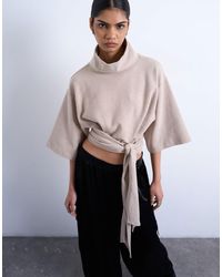 TOPSHOP - Soft Touch Funnel Neck Tie Waist Detail Top - Lyst