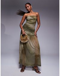 ASOS - Maxi Bandeau Dress With Ruched Bodice And Sheer Skirt - Lyst