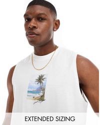 ASOS - Camiseta Blanca Holgada Sin Mangas Con Estampado De Paisaje En El Pecho De - Lyst