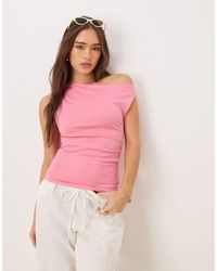 Mango - Jersey Top Met Rechte Hals En Blote Schouder - Lyst