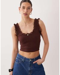 Miss Selfridge - Ribbed Vest Top With Lace Detail - Lyst