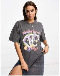 ASOS - T-shirt oversize antracite slavato con grafica "motorhead" su licenza - Lyst