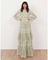 Maya - Floral Embroidery Long Sleeve Frill Maxi Dress - Lyst