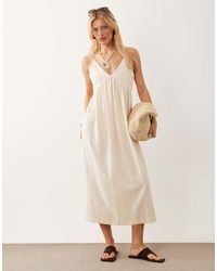 ASOS - Linen Blend Deep V-neck Maxi Sundress - Lyst