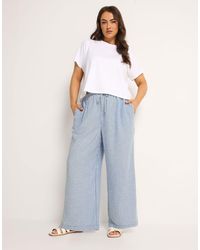 Yours Clothing - Stripe Linen Look Trousers - Lyst