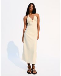 Bershka - Maxi Jurk Van Linnenmix Met Halternek - Lyst