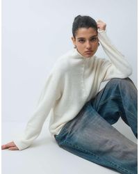 Gina Tricot - Wide Sleeve High Neck Knitted Top With Button Detail - Lyst
