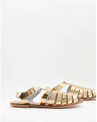ASOS - Marina - chaussures plates style pêcheur en cuir - métallisé - Lyst