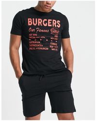Brave Soul Пижамный Комплект Черного Цвета С Надписью "burgers" -черный