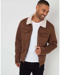 Threadbare - Faux Suede Borg Lined Aviator Jacket - Lyst