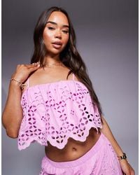 River Island - Broderie Cropped Cami Top Co-ord - Lyst