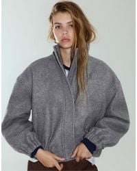 Pull&Bear - Blouson bomber en tissu à col montant chiné avec laine - Lyst