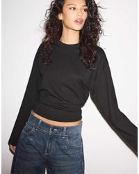 Stradivarius - Long Sleeve Gathered T-Shirt - Lyst