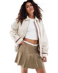 Lioness - Bomber avec col et bordures en similicuir - beige - Lyst