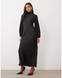 Vila - High Neck Long Sleeve Satin Maxi Dress - Lyst