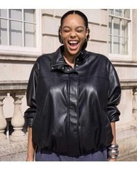 ASOS - Asos Design Curve Clean Leather Look Funnel Bomber Jacket - Lyst