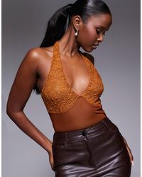 ASOS - – neckholder-body aus netzstoff und spitze - Lyst