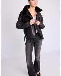 Stradivarius - Leather Effect Double-faced High Neck Jacket - Lyst