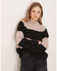Jdy - Jersey A Rayas Color Crema Y Negras De Cuello Alto De Punto Texturizado De - Lyst