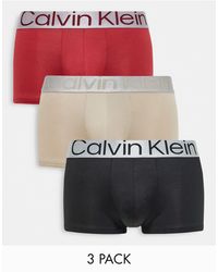 Calvin Klein - Confezione da 3 boxer aderenti a vita bassa nero, grigio e rosso con fascia - Lyst