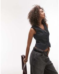 TOPSHOP - Gilet Aderente A Righe Con Scollo A V - Lyst