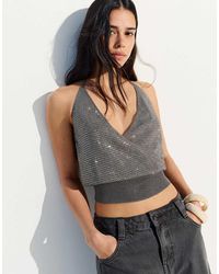 Bershka - Shimmery Halter Top - Lyst