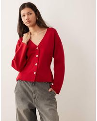 Vila - Structured Waist Detail Knitted Cardigan With Hammered Buttons - Lyst