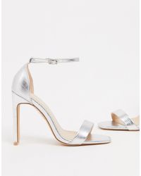 Glamorous Suede Blush Barely There Square Toe Block Heeled Sandals-pink - Lyst