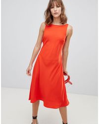 warehouse tie back ruffle midi dress