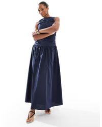 4th & Reckless - Mouwloze Poplin Maxi Jurk Met Rimpeleffect En Verlaagde Taille - Lyst