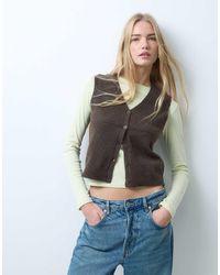Pieces - V Neck Button Front Knitted Vest - Lyst